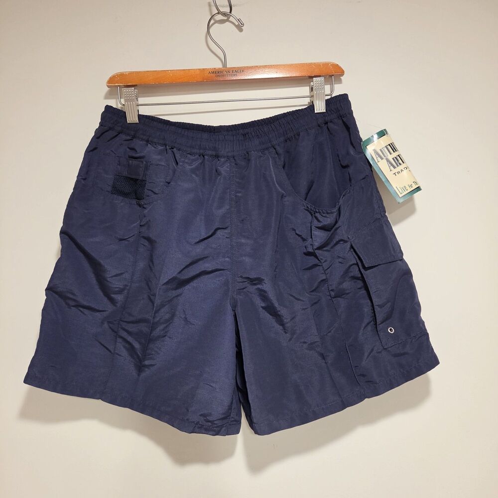 Vintage Deadstock 90s Cargo Swim Trunk Shorts Large Mens Utility Navy Blue Nylon